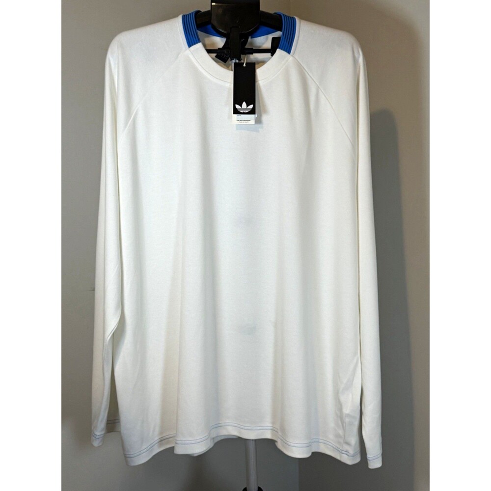 adidas Originals SKT FORM LS TEE Long Sleeve Crew Neck T-Shirt White/Blue 2XL